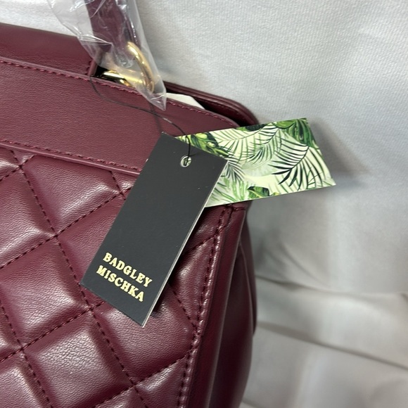 Badgley Mischka  plum  and gold vegan leather quilted tote bag purse crossbody - Picture 3 of 15